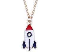 Kreative koreanische Star Astronaut Halskette Cartoon süße Rakete Liliputaner Anhänger Lange Halskette Weihnachten Lange Halskette Damen Bekleidungszubehör Ketten Glasperlen