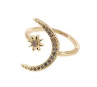Kreativer Offener Halbmond Stern Ring aus Kupfer für Damen und Mädchen | Goldfarben, Modischer Statement Schmuck, Passend für Frauen und Mädchen, Stilvoller Blickfang