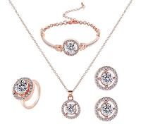 Kreatives Temperament Persönlichkeit eingelegt mit Strasssteinen CZ Anhänger Halskette Ohrstecker Ohrring Armband Ring Vierteiler Set Damen Mädchen Accessoires