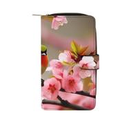 Kreditkartenetui mit Vogel im Pfirsichbaum, RFID-blockierend, schmal, faltbar, echtes Leder, minimalistische Vordertasche, Geldbörse, Schlüsselanhänger, Geldbörse für Damen und Herren, 19,7 x 11 x 3,5