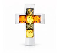 Kreuz Anhänger aus 925 Silber mit Bernstein
