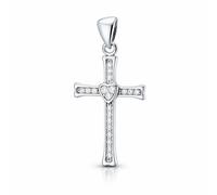 Kreuz-Anhänger aus 925 Silber mit kleinem Herzchen mit Zirkonia + Silberkette