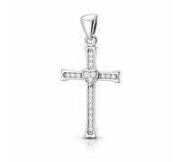 Kreuz-Anhänger aus 925 Silber mit kleinem Herzchen mit Zirkonia + Silberkette Golders