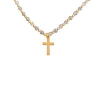 Kreuz-Halskette Für Damen, 14 Karat Vergoldet, Zierlicher Kreuz-Anhänger, Choker, Heilende Naturstein-Perlenkette, Halskette, Glaube, Schmuck, Geschenke Für Frauen Und Männer, Grauer Mondstein