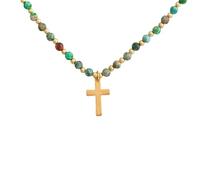 Kreuz-Halskette Für Damen, 14 Karat Vergoldet, Zierlicher Kreuz-Anhänger, Halsband, Heilende Naturstein-Perlenkette, Halskette, Glaube, Schmuck, Geschenke Für Frauen Und Männer, Shoushan-Stein