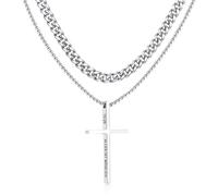 Kreuz Kette Silber mit Gravur für Herren - 2 Stück Ketten mit Kreuzanhänger Edelstahl Schweißfest Kubanische Kette Abschluss Geburtstag Geschenke für Sohn Jungs Männer (Personalisierte, 50 cm/55 cm)