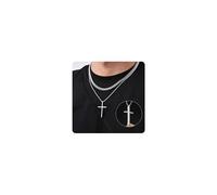 Kreuz Kette Silber mit Gravur für Herren - 2 Stück Ketten mit Kreuzanhänger Edelstahl Schweißfest Kubanische Kette Abschluss Geburtstag Geschenke für Sohn Jungs Männer (Matthäus 19:26, 50 cm/55 cm)