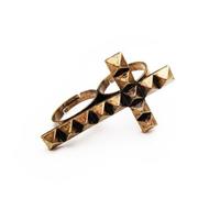 Kreuz Ring Nieten Optik Doppelring Vintage Bronze - verstellbare Größe - 80er Jahre Kreuzring Retro Style