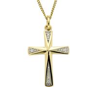 Kreuzanhänger FIRETTI "Schmuck Geschenk Gold 333 Halsschmuck Anhänger für Halskette Kreuz", gold (gelbgoldfarben, weißgoldfarben, wweiß), Schmuckanhänger, 0,02 P2 = erkennbare Einschlüsse, Diamanten G