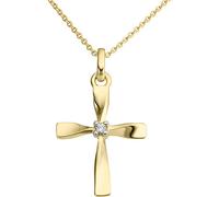 Kreuzanhänger FIRETTI "Schmuck Geschenk Gold 333 Halsschmuck Anhänger für Kette Kreuz", gold (gelbgoldfarben, weißgoldfarben, wweiß), Schmuckanhänger, Damen, 0,01, Diamanten Gelbgold 333, 0,4 g, Diama