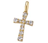 Kreuzanhänger FIRETTI "Schmuck Geschenk Gold 375 Halsschmuck Anhänger Halskette Kreuz", gold (gelbgoldfarben, kristallweiß, kristallweiß), Schmuckanhänger, Damen, Gelbgold 375, 0,4 g, mit Zirkonia (sy