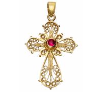 Kreuzanhänger FIRETTI "Schmuck Geschenk Gold 375 Halsschmuck Anhänger Halskette Kreuz", gold (gelbgold, 375, rot, rot), Schmuckanhänger, Damen, Gelbgold 375, 1,37 g, mit Rubin (42197855-0) gelbgold, 3