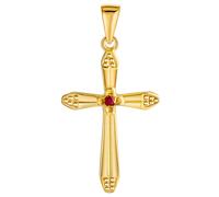 Kreuzanhänger FIRETTI "Schmuck Geschenk Gold 375 Halsschmuck Anhänger Halskette Kreuz", gold (gelbgoldfarben, rot, rot), Schmuckanhänger, Damen, Gelbgold 375, 0,75 g, mit Rubin (58250025-0) gelbgoldfa