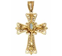 Kreuzanhänger FIRETTI "Schmuck Geschenk Gold 375 Halsschmuck Anhänger Halskette Kreuz", gold (gelbgold, 375, weiß, weiß), Schmuckanhänger, Damen, Gelbgold 375, 2,95 g, mit Opal (12634632-0) gelbgold, 