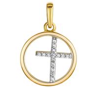 Kreuzanhänger FIRETTI "Schmuck Geschenk Gold 375 Halsschmuck Anhänger Halskette Kreuz", weiß (gelbgoldfarben, weißgoldfarben, kristallweiß, kristallweiß), Schmuckanhänger, Gelbgold 375, 1,06 g, Kreuza