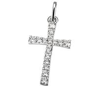 Kreuzanhänger FIRETTI "Schmuck Geschenk Gold 375 Halsschmuck Anhänger Halskette Kreuz", weiß (weißgoldfarben, kristallweiß, kristallweiß), Schmuckanhänger, Damen, Weißgold 375, 0,55 g, mit Zirkonia (s