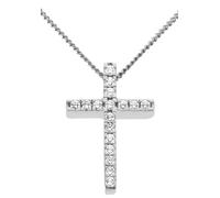 Kreuzanhänger FIRETTI "Schmuck Geschenk Gold 585 Halsschmuck Anhänger für Halskette Kreuz", weiß (weißgoldfarben, weiß, wweiß), Schmuckanhänger, Damen, 0,15 P2 = erkennbare Einschlüsse, Diamanten Weiß