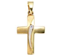 Kreuzanhänger JOBO "Anhänger Kreuz 18,5 mm mit Zirkonia", gelbgold 333, weiß, Schmuckanhänger, Damen, Gelbgold 333, 8 Karat 333 Gold teilmattiert (24949869-0) gelbgold 333, weiß