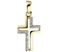 Kreuzanhänger JOBO "Anhänger Kreuz", gelb (gelbgold 375), Schmuckanhänger, Damen, Gelbgold 375, 375 Gold mit 18 Zirkonia (41617440-0) gelbgold 375