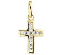 Kreuzanhänger JOBO "Anhänger Kreuz", gelb (gelbgold 375), Schmuckanhänger, Damen, Gelbgold 375, 375 Gold mit 11 Zirkonia (28005534-0) gelbgold 375