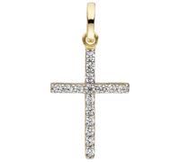 Kreuzanhänger JOBO "Anhänger Kreuz", gelb (gelbgold 375), Schmuckanhänger, Damen, Gelbgold 375, 375 Gold mit Zirkonia (84337326-0) gelbgold 375