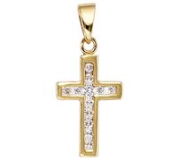 Kreuzanhänger JOBO "Anhänger Kreuz", gold (gelbgold 333), Schmuckanhänger, Damen, Gelbgold 333, 333 Gold mit Zirkonia (42406231-0) gelbgold 333