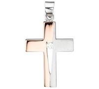Kreuzanhänger JOBO "Anhänger Kreuz", silber (silber 925), Schmuckanhänger, Damen, Silber 925 (Sterlingsilber), 925 Silber bicolor vergoldet mit Zirkonia (84597308-0) silber 925