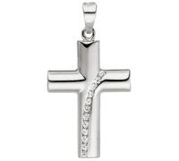 Kreuzanhänger JOBO "Anhänger Kreuz", silber (silber 925), Schmuckanhänger, Damen, Silber 925 (Sterlingsilber), 925 Silber mit 12 Zirkonia (92501322-0) silber 925