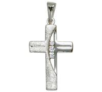 Kreuzanhänger JOBO "Anhänger Kreuz Silberkreuz 23 mm", silber 925, weiß, Schmuckanhänger, Damen, Silber 925 (Sterlingsilber), 925 Silber teil eismatt mit 3 Zirkonia (70528608-0) silber 925, weiß