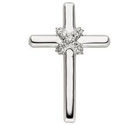 Kreuzanhänger JOBO "Anhänger Kreuz Silberkreuz schmal 28 mm", silber 925, weiß, Schmuckanhänger, Damen, Silber 925 (Sterlingsilber), 925 Silber rhodiniert mit 9 Zirkonia (29768867-0) silber 925, weiß