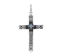 Kreuzanhänger "Kreuz, schwarze Spinelle und Email in türkis, Silber 925", silber, GIORGIO MARTELLO MILANO, Schmuckanhänger, Herren, 6cm, Silber 925 (Sterlingsilber) (93953941-0) silber