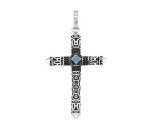 Kreuzanhänger "Kreuz, schwarze Spinelle und Email in türkis, Silber 925", silber, GIORGIO MARTELLO MILANO, Schmuckanhänger, Herren, 6cm, Silber 925 (Sterlingsilber) (93953941-0) silber