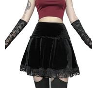 Kreuzdruck Schwarz Faltenrock mit Kette Goth Punk Hohe Taille Skater Röcke Schule Dunkle Uniform, 14-schwarz