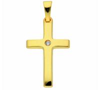 Kreuzkette ADELIA´S "Halskette - Kreuzkette mit Kreuz Anhänger mit Zirkonia aus 585", gold, Halsketten, Damen, Gelbgold 585 Gold, Gelbgold 585, Gold, Kreuzkette, Schmuckset mit bis 45 cm stufenlos ver