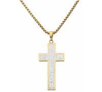 Kreuzkette FIRETTI "Schmuck Geschenk Halsschmuck Halskette Kreuz glitzernd", gold (goldfarben, kristallweiß), Halsketten, Damen, Edelstahl, L: 55 B: 2mm, Kreuzkette, mit Kristallstein (synth.), B:2mm 