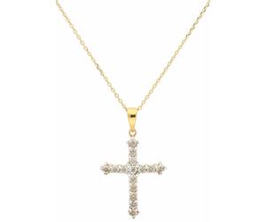 Kreuzkette FIRETTI "Schmuck Geschenk Halsschmuck Halskette Silberkette Kreuz", silber (silber, 925, goldfarben), Halsketten, Damen, Diamanten Silber 925 (Sterlingsilber), L: 45 B: 0,65mm, Diamanten, S