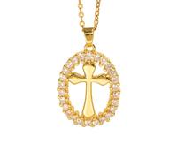 Kreuzkette Für Damen Und Mädchen, 18 Karat Vergoldet, Zirkonia-Kreuzanhänger, Geometrischer Anhänger, Zarter Diamantschmuck, Religiöses Geschenk.