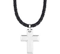 Kreuzkette S.OLIVER "2015064", silber (silberfarben, schwarz), Halsketten, Herren, Edelstahl Leder, L: 50 B: 3mm, Edelstahl, Leder, Kreuzkette, B:3mm (839126-0) silberfarben, schwarz