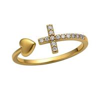 Kreuzringe für Teenager-Mädchen, Silber/Gold, Herzring, Zirkonia, verstellbarer Ring, inspirierendes Gebetskreuz, Herz, religiöser christlicher Glaube, Schmuck, Geschenke für sie, klein, Silber