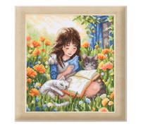 Kreuzstich Stickpackung Entspannen im Garten, Zählmuster, 23x25cm