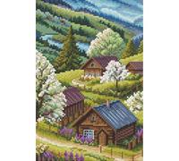 Kreuzstich Stickpackung Frühling im Hochland, Zählmuster, 14,5x22cm