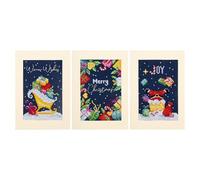 Kreuzstich Stickpackung Grußkarten Weihnachten 3er Set, Zählmuster, 10,5x15cm