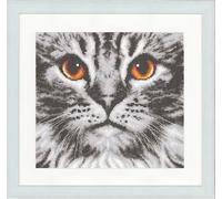 Vervaco Gezählter Kreuzstich Stickpackungen DIY Stickbilder Nahaufnahme einer Katze Wanddekoration Handarbeit Set für Erwachsene Kreatives Handwerk ca. 23 x 21 cm Kreuzstichbilder Set Hausdeko