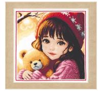 Kreuzstich Stickpackung Mädchen mit Bär, Zählmuster, 21x21cm