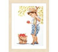 Kreuzstich Stickpackung Romance. Junge mit Äpfeln Zählstoff, Zählmuster, 20x30cm