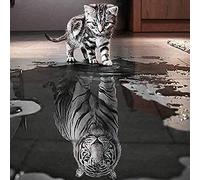 Kreuzstich Stickpackung Stickbild Stickvorlage Vorgedruckt Stickset-Katze und Tiger-Spiegel-DIY Handarbeit Vorgedruckt Sticken Kreativität Home Decor 11CT (Vorgedruckte Leinwand)40x50cm