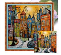 Kreuzstich Stickpackungen 14CT Vorgedruckt Set Erwachsene Häuser , Stickvorlagen Stickbilder Vorgedruckt Kreuzstich Stickpackung Sticken Stickbild Set für Erwachsene Anfänger, Cross Stitch Kit 40x40cm