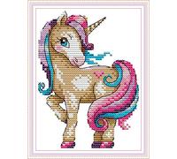 Kreuzstich Stickpackungen Vorgedruckt, OWN4B Das Magische Einhorn Bilder 11CT 7,1x8,7 Zoll DIY Stickpackung Set