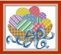 Kreuzstich Stickpackungen Vorgedruckt, OWN4B Korb mit Eiern Bilder 11CT 16,5x14,6 Zoll DIY Stickpackung Set