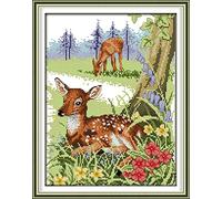 Kreuzstich Stickpackungen Vorgedruckt, OWN4B Reh Bilder 11CT 14,6x18,1 Zoll DIY Stickpackung Set (Reh)